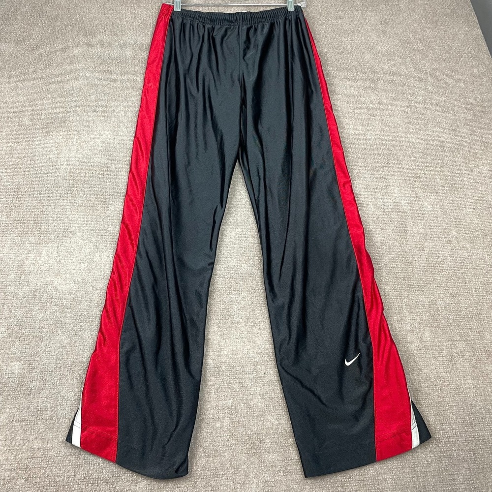 Nike Track Pants Womens XL 18-20 Black Swoosh Logo Wide Leg Ankle Zip Drawstring